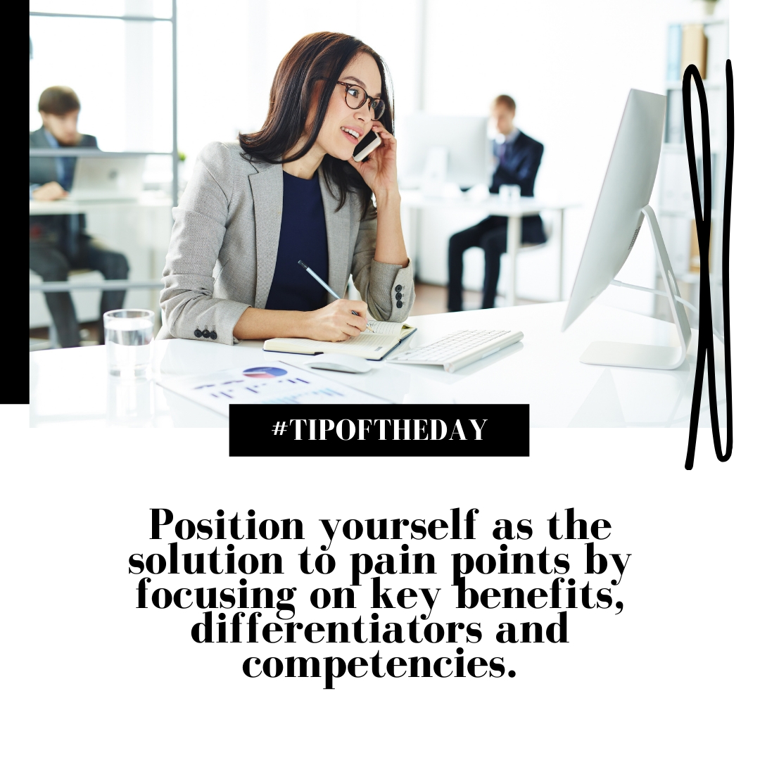 Position yourself as the solution to pain points by focusing on key benefits, differentiators, and competencies.  via: bit.ly/3hqFzcX