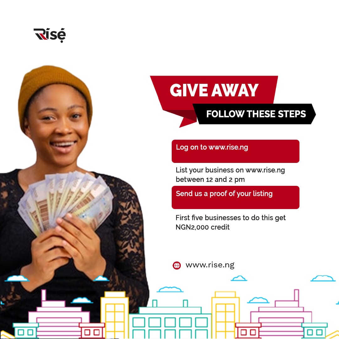 riseapp_ng's tweet photo. Register and list your business on RÍSÉ APP today from 12noon till 2pm to win TWO THOUSAND NAIRA worth of airtime. Go-to https://t.co/6Zw5IIJ9EX OR download on playstore now!
#riseapp #Rísé #RíséApp #giveway #winairtime #giveaways #giveawayfriday #playstoreapp #playstoreapps https://t.co/CJ7zZM8sKo
