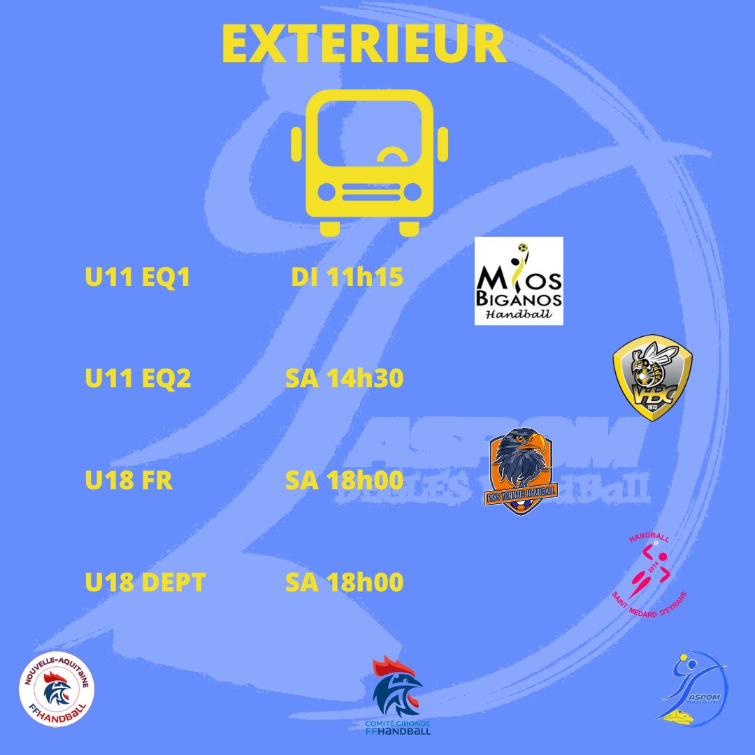 Le programme du weekend🤾‍♂️🤾‍♂️
#Handball 
@bbl_handball 
<a href="/Villedebegles/">Bègles, le village urbain</a> 
<a href="/FlorianDarcos/">F. Darcos Elu sports Bègles</a> 
<a href="/ffhandball/">FFHandball</a> 
#nouvelleaquitaine