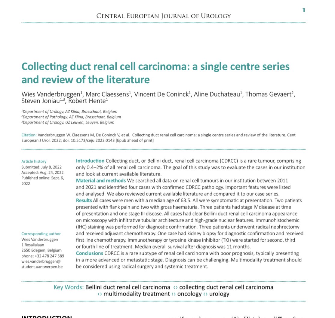 Central European Journal of Urology (@cejurol) on Twitter photo Case series of collecting duct #RCCs from <a href="/AZKlina/">AZKlina</a> published in current <a href="/CEJUrol/">Central European Journal of Urology</a> by <a href="/WiesVdbruggen/">Wies Vanderbruggen</a> and Colleagues. Despite multidisciplinary treatment with surgery and TKIs, the prognosis of collecting duct RCCs remains poor. Case series of collecting duct #RCCs from <a href="/AZKlina/">AZKlina</a> published in current <a href="/CEJUrol/">Central European Journal of Urology</a> by <a href="/WiesVdbruggen/">Wies Vanderbruggen</a> and Colleagues. Despite multidisciplinary treatment with surgery and TKIs, the prognosis of collecting duct RCCs remains poor.