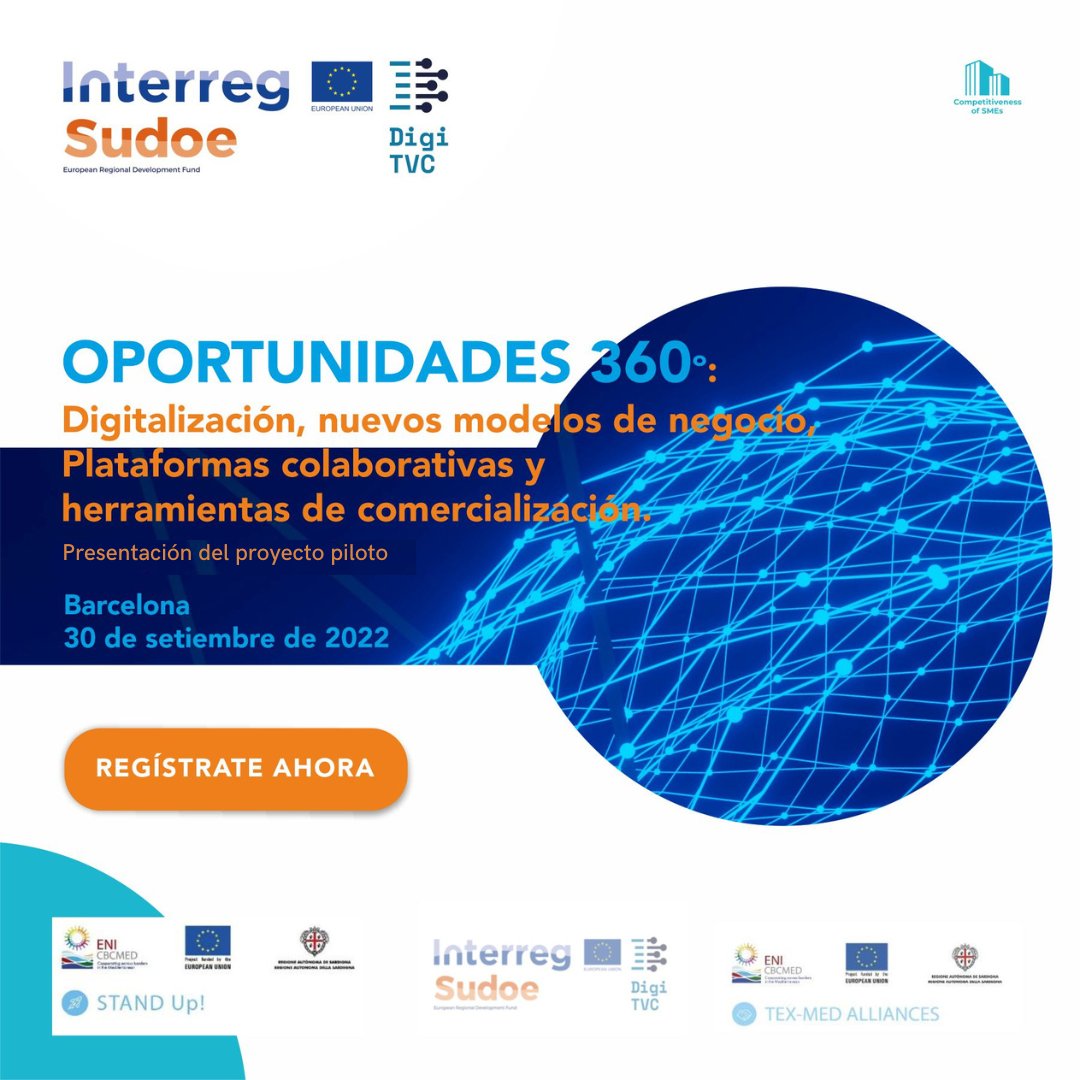 texforspain's tweet photo. El proyecto @DigiTVC presenta el programa piloto desarrollado por #TextilOlius para la industria textil en España, financiado por @Sudoe5
📅30 octubre 2022
🏫 @casa_seda #BCN
¡Inscríbete! ▶️https://t.co/feXvQqIURl
@accio_cat @CITEVE @aitex_es @CMVNFamalicao #UITSud @icam_fr https://t.co/HEPGG4teqx