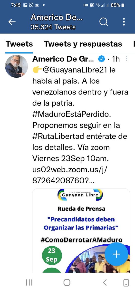 hectoryb's tweet photo. La Plataforma Guayana Libre, promotora de: Regionales Plebiscitarias,Primarias Regionales para el 21N,Referéndum Revocatorio a Maduro y las Primarias Presidenciales, desde el 19A/2.021 le habla al país político y nacional que clama la escogencia de un presidenciable en Primarias. https://t.co/xqajtPTMnz