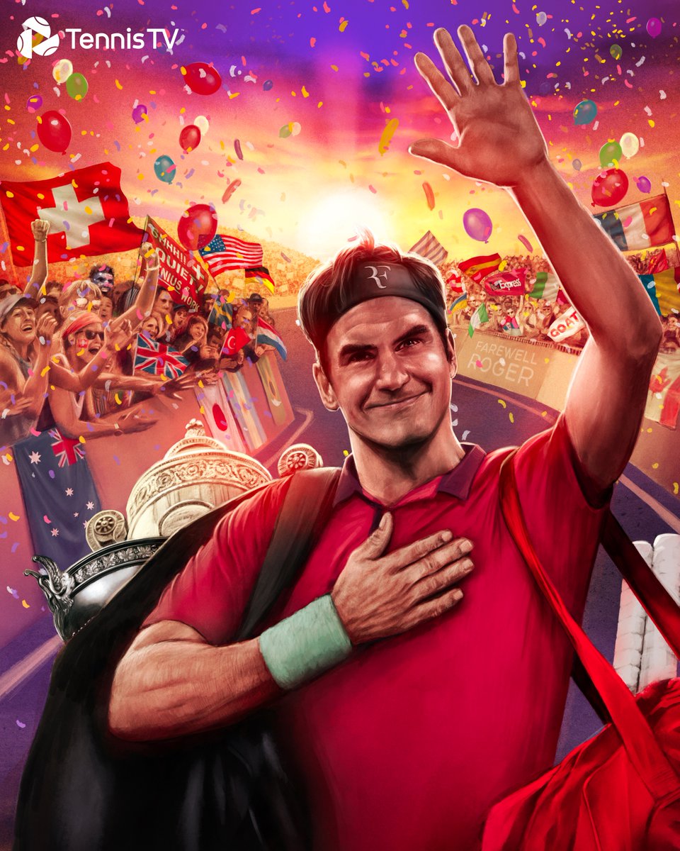 TennisTV's tweet image. The sun sets on a historic career 🌅

From all your fans around the world: THANK YOU, @rogerfederer

❤️ #RForever