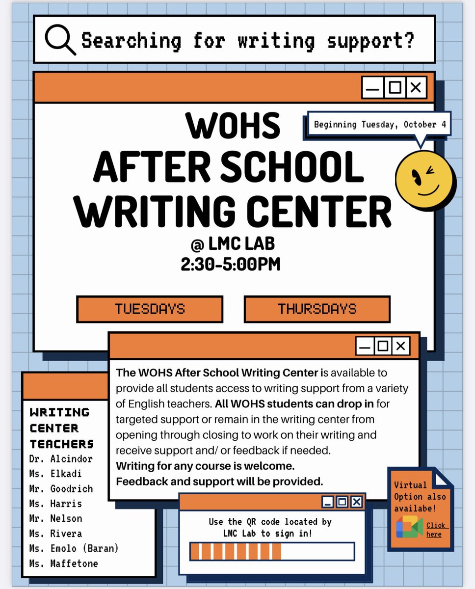 lizveneziano's tweet photo. It’s back!!! Starting Tuesday, Oct 4… #WOwrites @woschools @MrMooreWO https://t.co/Nbm4oRZUGv