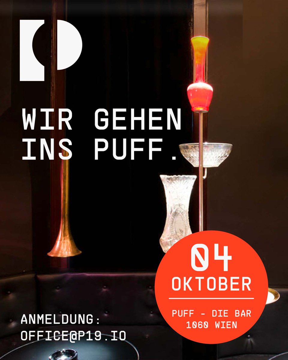 PaymentFestival's tweet photo. Wir gehen ins Puff.  💅 Am 4.10. schmeißen wir unsere P19 Party im "Puff" - sehen wir uns dort? 🍸

Bist du dabei? Anmeldungen sind per Mail an office@p19.io möglich. ✉️

#P19 #PuffParty
#Innovation und #Kollaboration im #Payment https://t.co/laytV7nwqJ