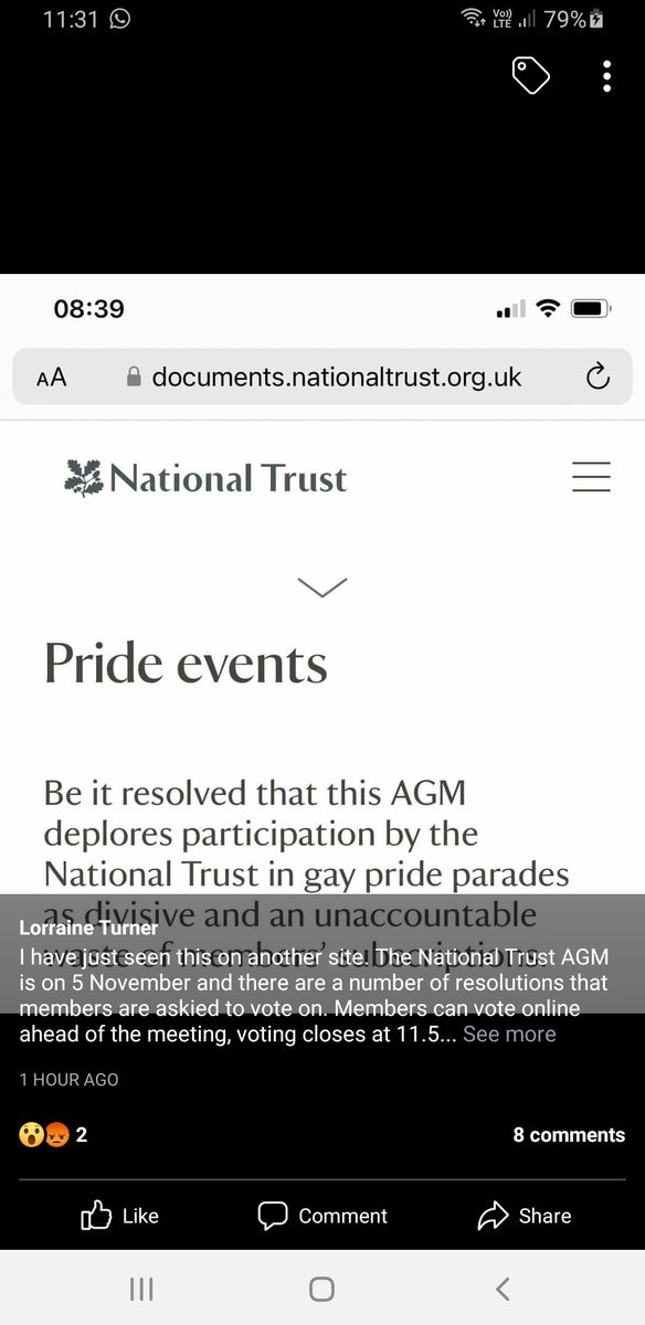 There is a motion raised by 5 members of the National Trust to ban participation in all pride events. If you are a member please vote against this disgusting suggestion.