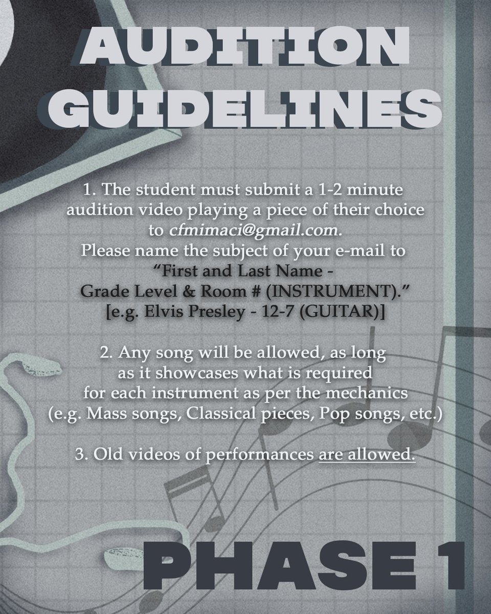 MACI2223's tweet photo. Donโt know whatโs CLEF to do? ๐ค
Ito na ang mga Audition Guidelines na kailangan basahin at sundan para mahanda kayo sa auditions sa September 23-30 !! ๐ฟ๐ต
#MACInig
๐จ: Dannie Ycasiano https://t.co/mjhMYDlhnh