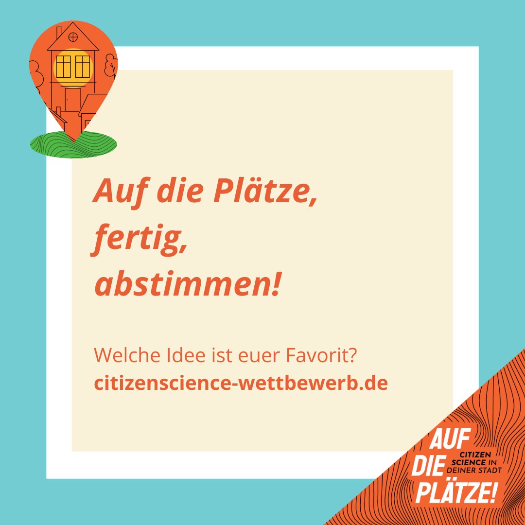 Endspurt! Nur noch bis einschließlich diesen Sonntag (25.09.) könnt ihr eure Lieblingsidee im Wettbewerb "Auf die Plätze! #CitizenScience in deiner Stadt" unterstützen. Jetzt abstimmen! 🗳️ #aufdieplätzemitforschen 
citizenscience-wettbewerb.de