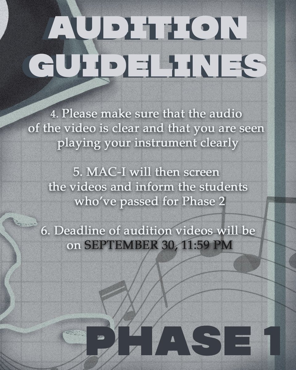 MACI2223's tweet photo. Donโt know whatโs CLEF to do? ๐ค
Ito na ang mga Audition Guidelines na kailangan basahin at sundan para mahanda kayo sa auditions sa September 23-30 !! ๐ฟ๐ต
#MACInig
๐จ: Dannie Ycasiano https://t.co/mjhMYDlhnh