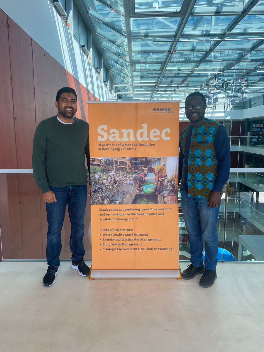 From Lab to Land-Dr Abishek Sankara Narayan <a href="/abishek_water/">Abishek S Narayan 💧</a> @Eawag <a href="/Sandec_Eawag/">Sandec</a> and I, Dr Eugene Appiah-Effah @KNUST, are researching to understand the factors that determine scalability and mainstream uptake of innovative sanitation technologies. Thanks for the nice chat #SDG6