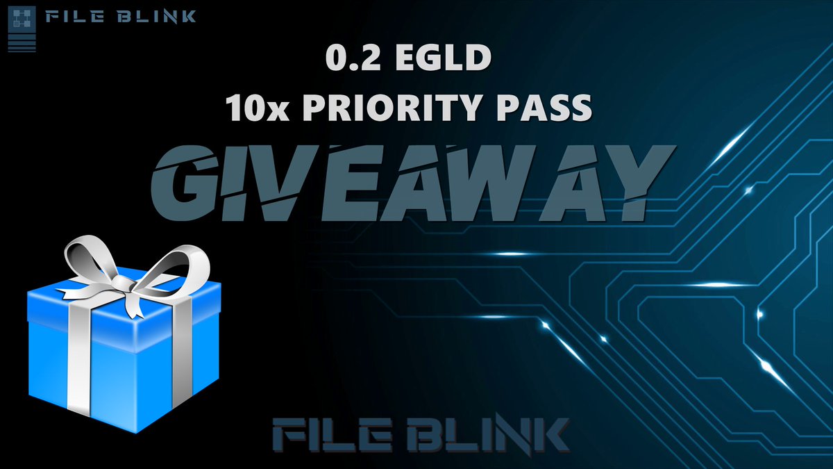 ⚡️Elrond #NFTGiveaway 🎁

In collaboration with @FileBlink we offer: 
🥇0.2 $EGLD &amp; Priority Pass
▪️9x Priority Pass

✅Rules:
✔️Follow @FileBlink &amp; me;
✔️Like+RT+tag;

ℹ️ fileblink.com

⏱48h #Giveaway

#ElrondNFTs #GiveawayAlert 
#Airdrops #Giveaways 
#Airdrop #EGLD