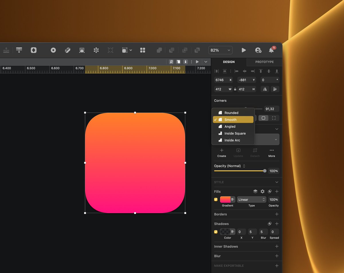 Screenshot showing how to activate Smooth corners in Sketch