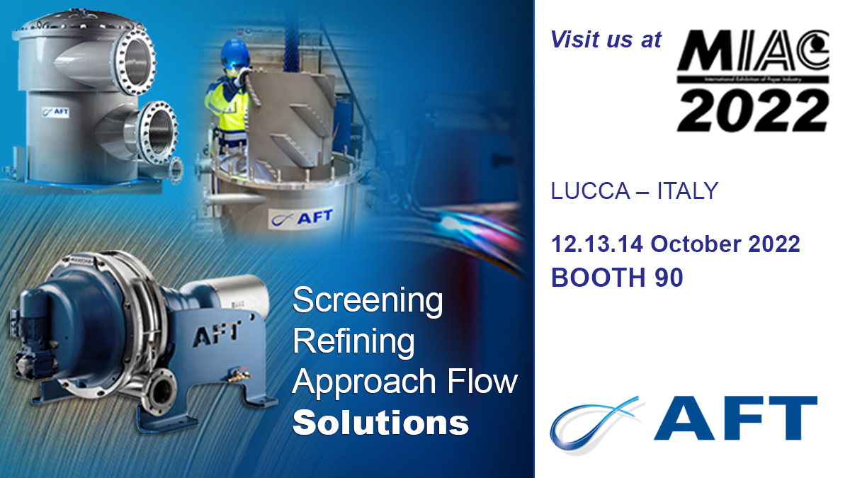 AFTGlobal's tweet photo. Planning to attend #MIAC2022? Visit our team of experts at Booth 90 for the latest in #screening, #refining and #approachflow technology. We look forward to discussing AFT’s innovative and efficient solutions for your fiber processing needs. See you in #Lucca!
#AFTGlobal https://t.co/hWJ0hm744d