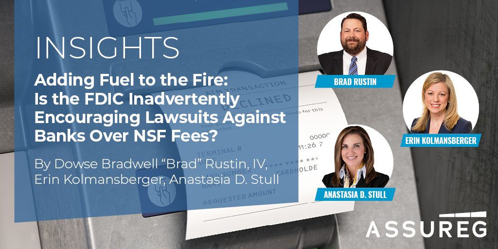 Assureg1's tweet photo. The #FDIC issued updated Supervisory Guidance on banks assessing multiple re-presentment fees against customers’ accounts. Brad Rustin, Erin Kolmansberger, and Anastasia Stull provide insights and key takeaways from the guidance. View here: https://t.co/JKaOi3k4qM https://t.co/vg16U09BlS