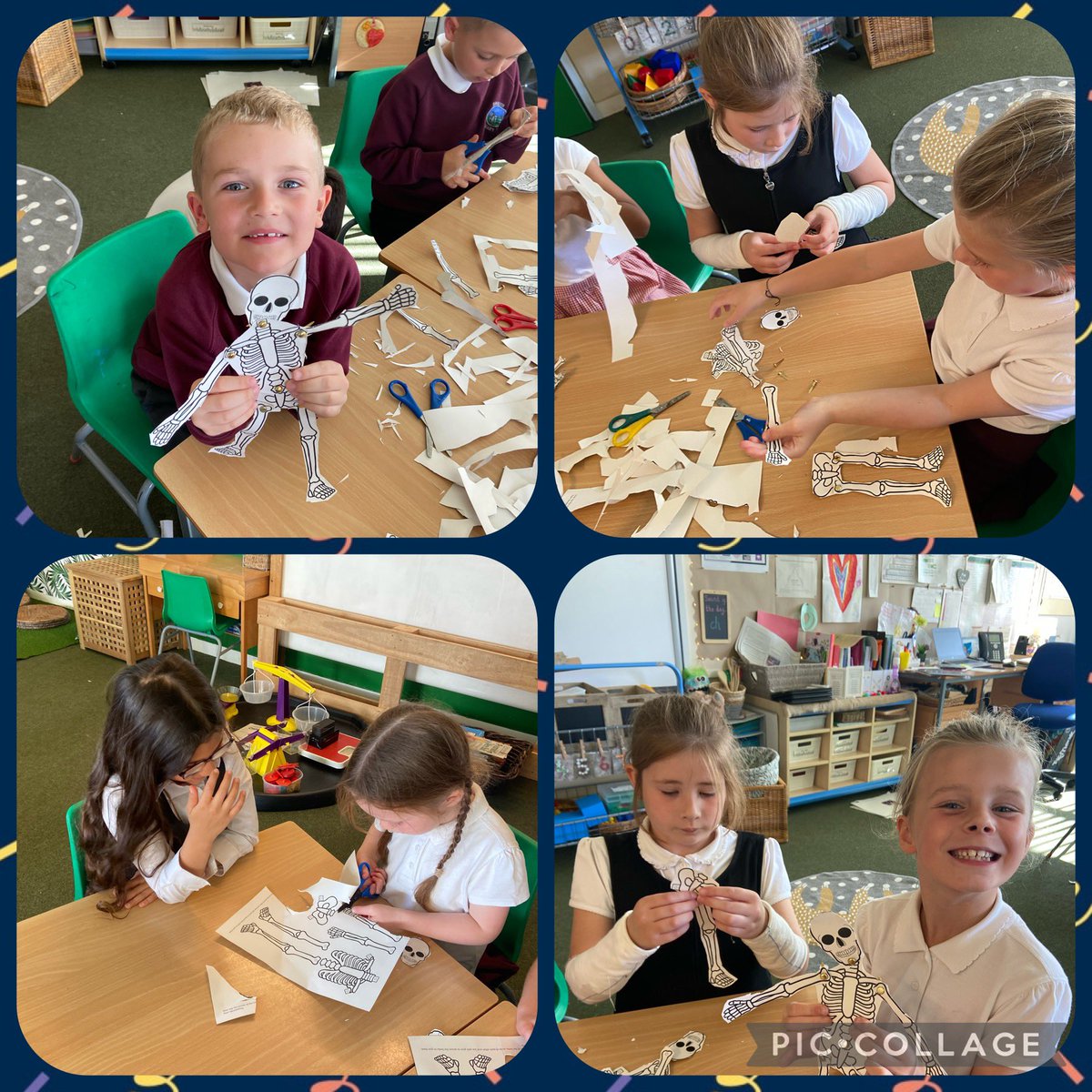 MissGraham_DP's tweet photo. We’ve been working with P3/4 to learn about our bodies. We worked together on some life size body drawings then presented these to each other and yesterday made some moving skeletons! 🩻🫀🫁 @DrakiesPS  #buddywork #bigart #listeningandtalking #finemotorskills #amazingbodies https://t.co/KRljrQjQno