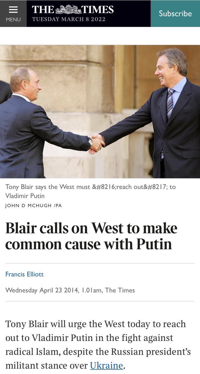 Former British Prime Minister Tony Blair calls on the West to cooperate with Putin in eliminating Islam. This call was made after Putin decided to intervene in Syria and massacre its people.