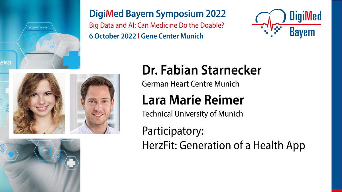 DigiMedBayern's tweet photo. Great achievements discussed at the #DigiMedBayernSymposium2022! Learn about the health app📱💓#HerzFit concepts, including #dataprivacy &amp; #CVD risk calculation, &amp; an outlook to the future development of #HerzFit. 
Get registered: https://t.co/tm7rm8xbcg
#healthdata #munich #data https://t.co/nFgZ4Rv3YQ