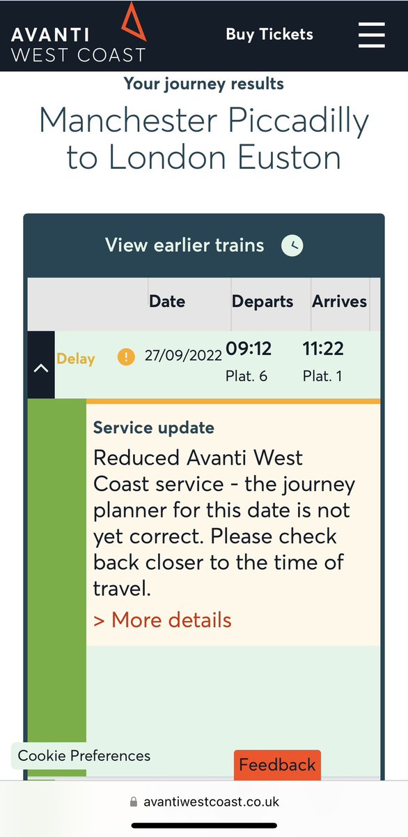McrMermaid's tweet photo. @AvantiWestCoast is the timetable for Tuesday 27th confirmed or not? Your website is contradictory. My boss would like to know if I’m going to work on Tuesday 🤷‍♀️ Cc @AndyBurnhamGM https://t.co/6Ny6dfub04