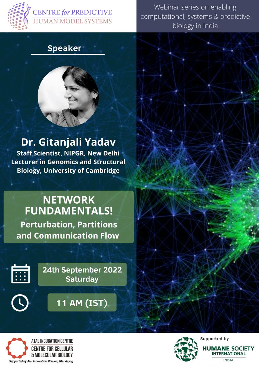 cphms_aic's tweet photo. Join @gilienv and us tomorrow at 11 am for webinar #20! She will be discussing "Network Fundamentals! Perturbation, Partitions and Communication Flow"
Registrations still open at https://t.co/mKgsaS2ZQp
#webinar #sciencetwitter #sciencechatter #biology #academictwitter https://t.co/qAS1kPbtq5