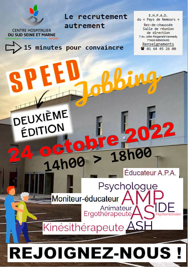 [EMPLOI] 📣Rejoignez-nous ❗️
👉Speed jobbing "2ème édition" pour notre #EHPAD du Pays de #Nemours 🔽