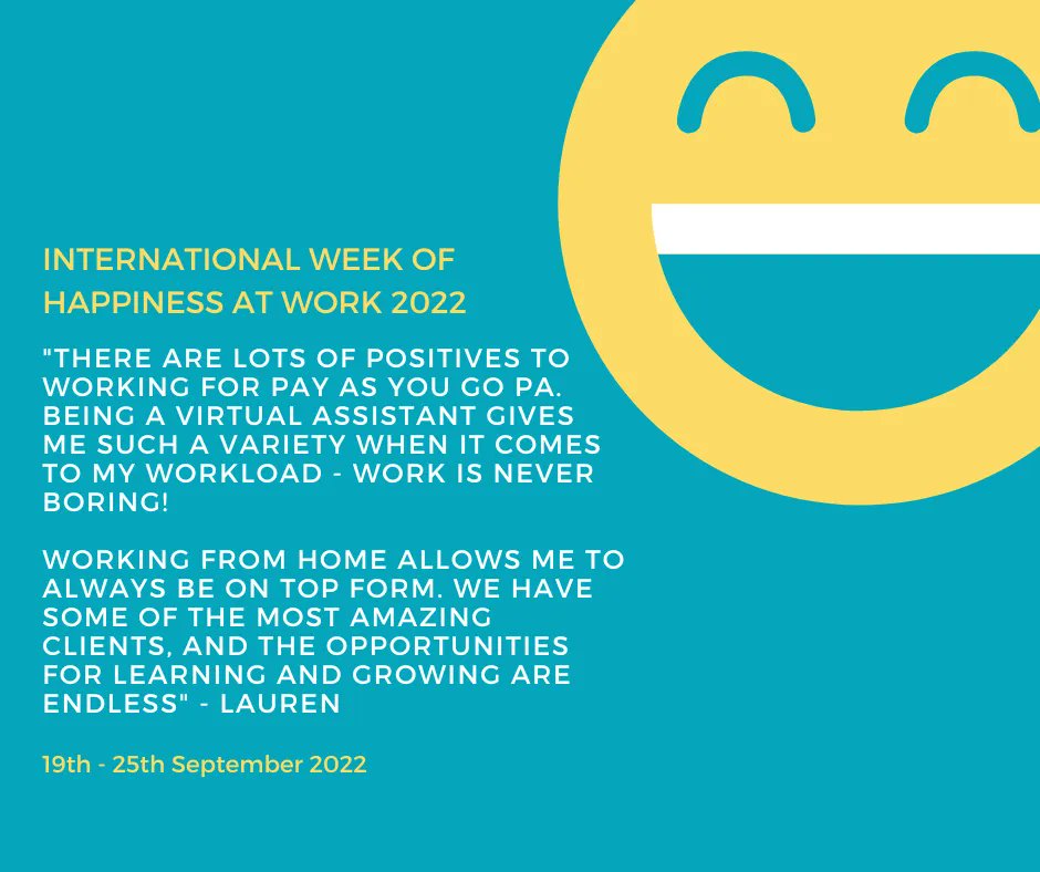 PayAsYouGoPA's tweet photo. Today we are sharing our thoughts on what makes us happy at work as part of International Happiness at Work Week. 

What makes you happy at work?

#InternationalHappinessAtWorkWeek #InternationalHappinessAtWorkWeek2022 #employeewellbeing https://t.co/TlGmC30cmX