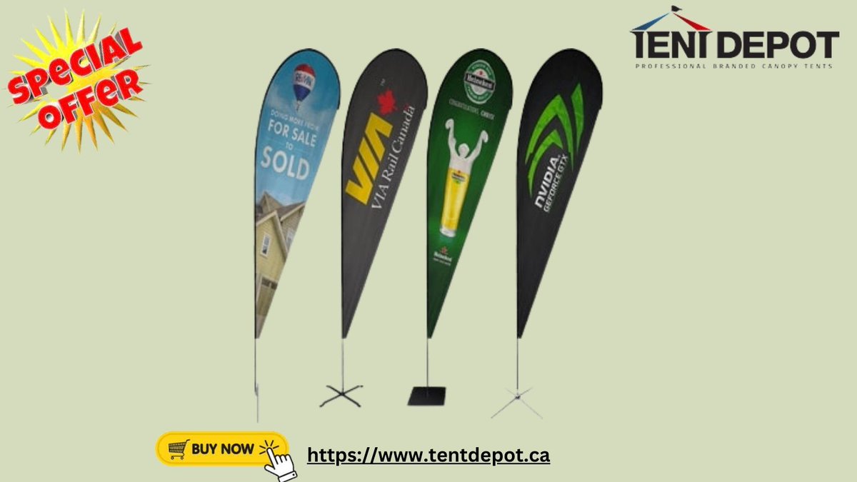 DepotTent's tweet image. Our #fetherflags unique design makes them especially well suited for promoting a company's brand or message. Our #advertisingflags are made of a cloth strip that is either printed on both sides.
Visit Us: 
Email : sales@tentdepot.ca
Website: tentdepot.ca
#fetherflags
