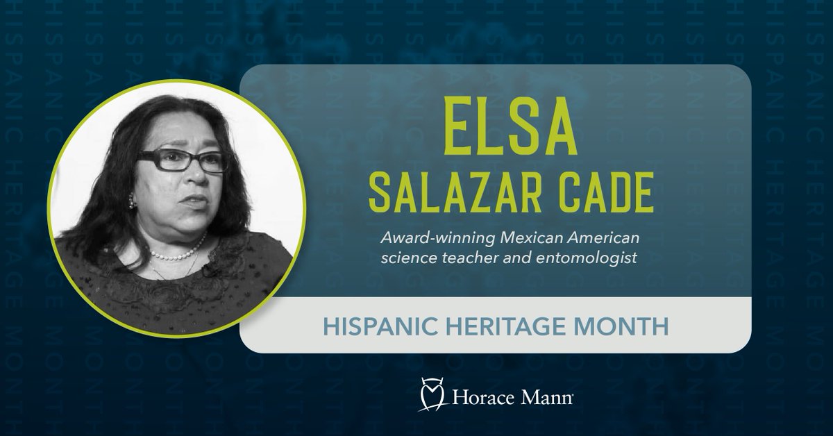 HoraceMann's tweet photo. Today we celebrate Elsa Salazar Cade (1952), a Mexican American selected as one of the top ten science teachers in 1995 by the National Science Teachers Association.
More - https://t.co/efyOEsI7Y0
#hispanicheritage #hispaniceducators #teachers #educators #horacemanninsurance https://t.co/wWI2IGjRrp