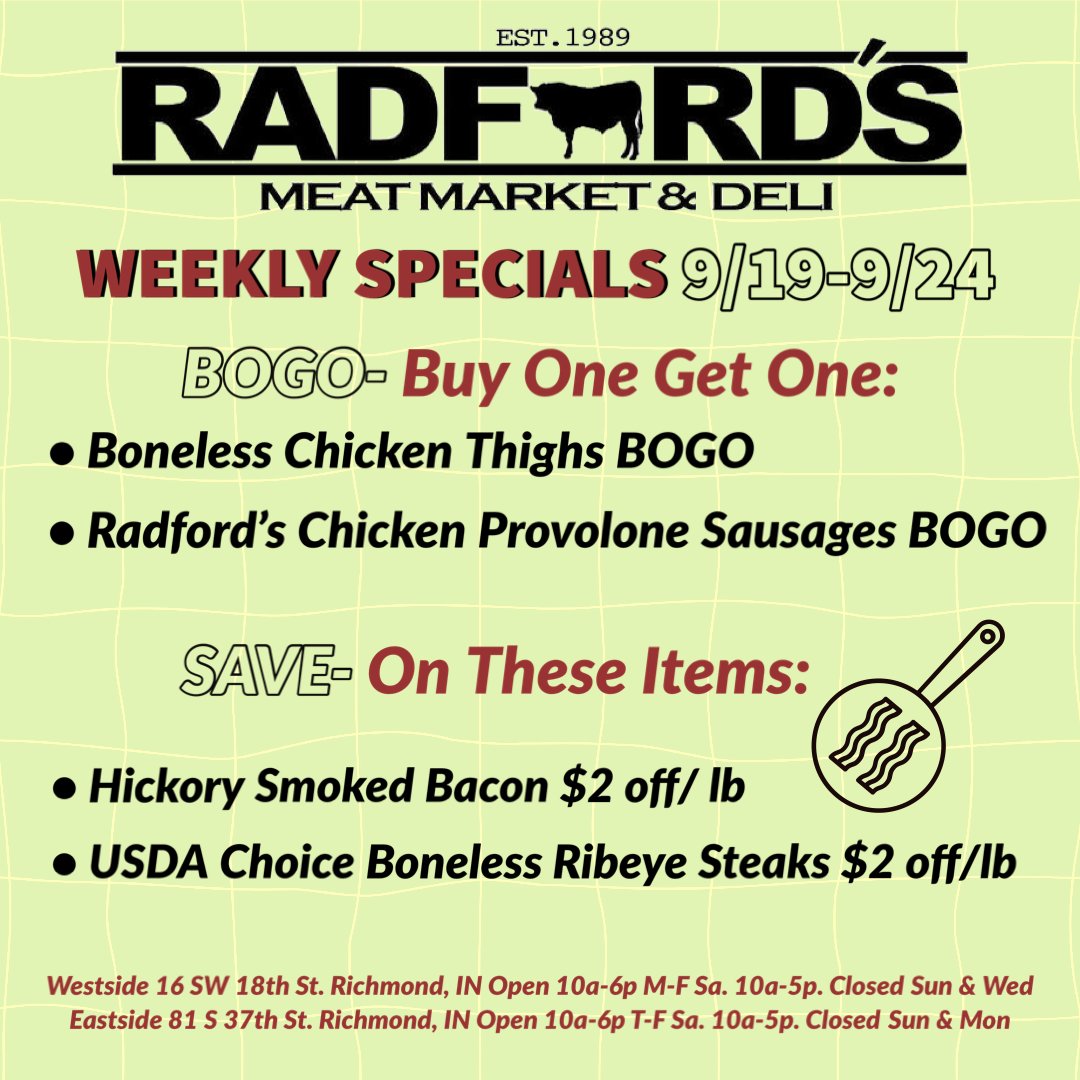 We’re loaded up on your favorite meats including bacon, ribeyes, and thighs. And our BOGO/deals save you more than the national chains. Let’s go! 🛒