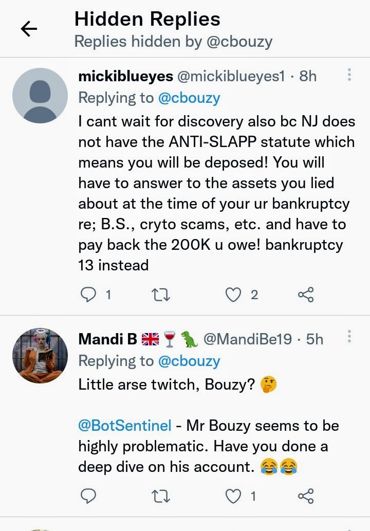 Burt6Gill's tweet photo. @Snowballing2020 @ThatUmbrella
@NatetheLawyer
For the Blocked...
His Tweet and the replies he's HIDDEN.. π€£ππ€£ππ€£.. HILARIOUS.. π.. #BouzyBucks #BouzySucks #botsentertainment #thatumbrellaguy #TUGSNewSite #JohnnyDeppIsALegend https://t.co/wL1fqQjwIS