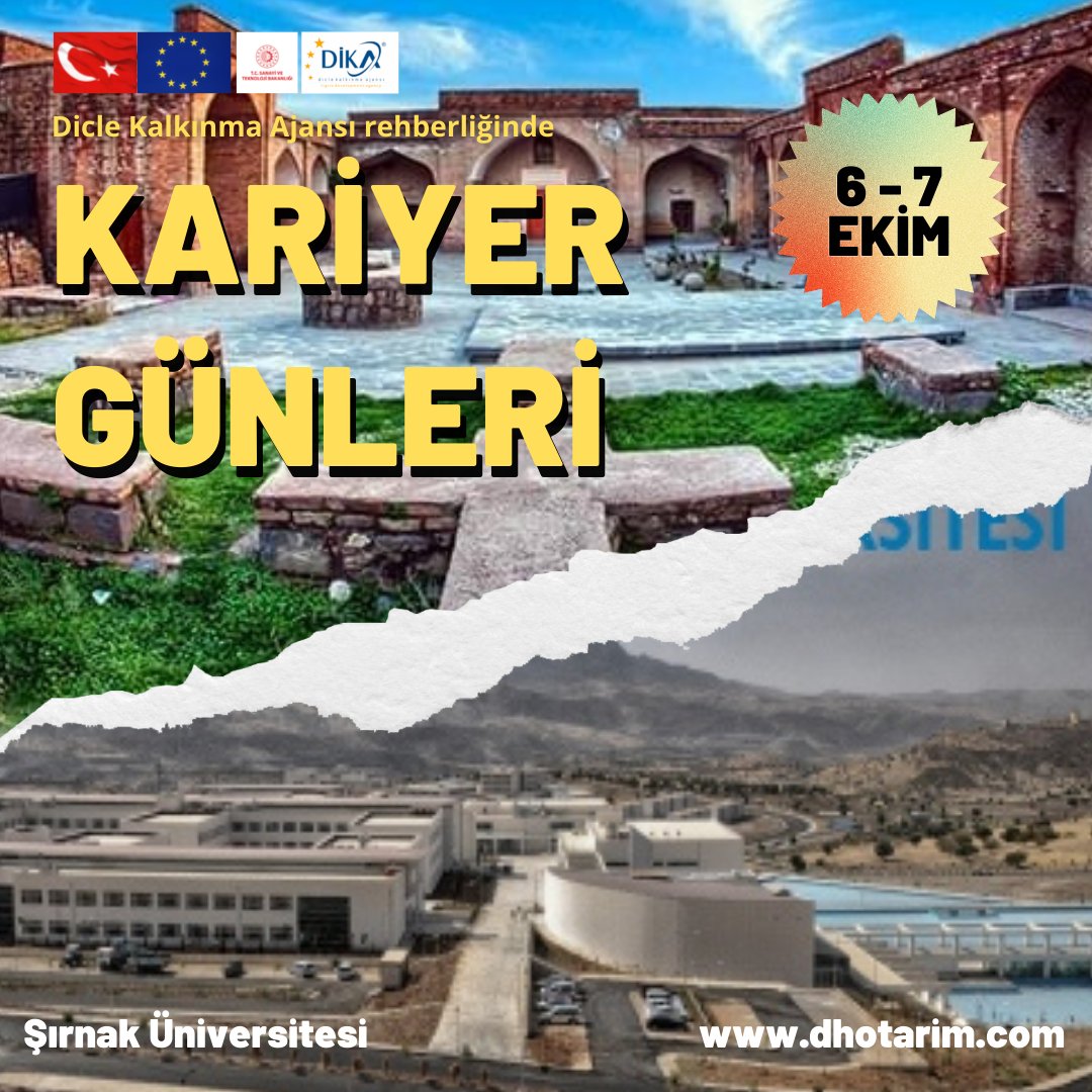 📝 Kariyer Günleri 
🆔️ AB &amp; <a href="/TCSanayi/">Sanayi ve Teknoloji Bakanlığı</a> Destekleri
🆔️ <a href="/tcdicleka/">T.C. Dicle Kalkınma Ajansı (DİKA)</a> Rehberliği
🆔️ <a href="/Gencistihdamorg/">gencistihdam.org</a> İşbirliği
📍 Şırnak Üniversitesi 
📆 6 - 7 Ekim 2022
⏰ 09.30 - 15.30