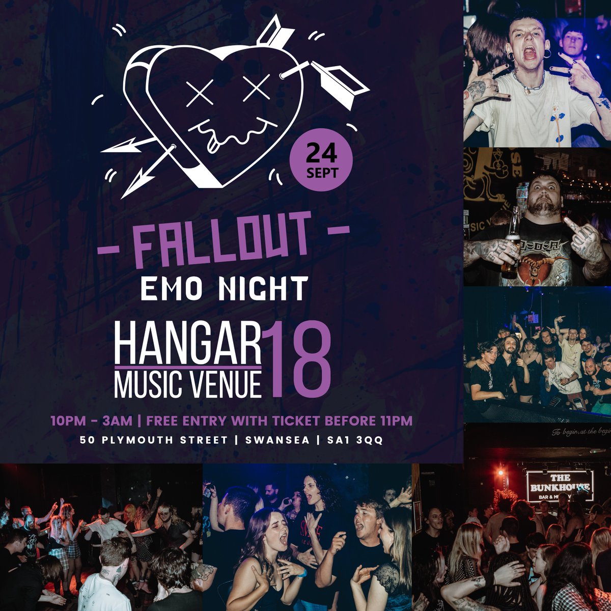 This Saturday at Hangar 18 Music Venue - Fallout Emo Night - 100% Emo Anthems - A Massive Emo Party!!

Free tickets available from h18mv.co.uk/Fallout but there are only around 80 left!

#FalloutEmo #Hangar18MV #SwanseaStudents #Freshers2022 #SwanseaFreshers #EmoParty #Emo