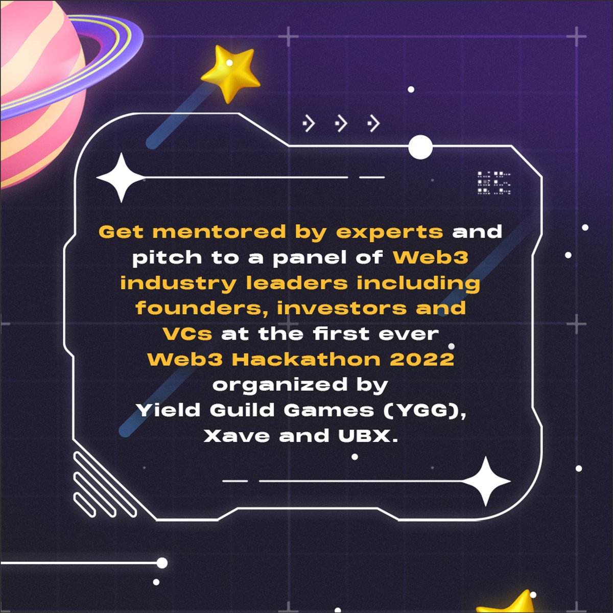 YGGPilipinas's tweet photo. Interested about the Web3 Hackathon?
Here are some of the things that you need to know about the hackathon. 

💻 Register Here ⬇️
https://t.co/FYVEg6sptr

Organized by YGG, @UBXph and @XaveFinance (https://t.co/44WCwZp8LZ)
#PHWeb3Fest #Web3Hckthn https://t.co/gOU9lxU1mR