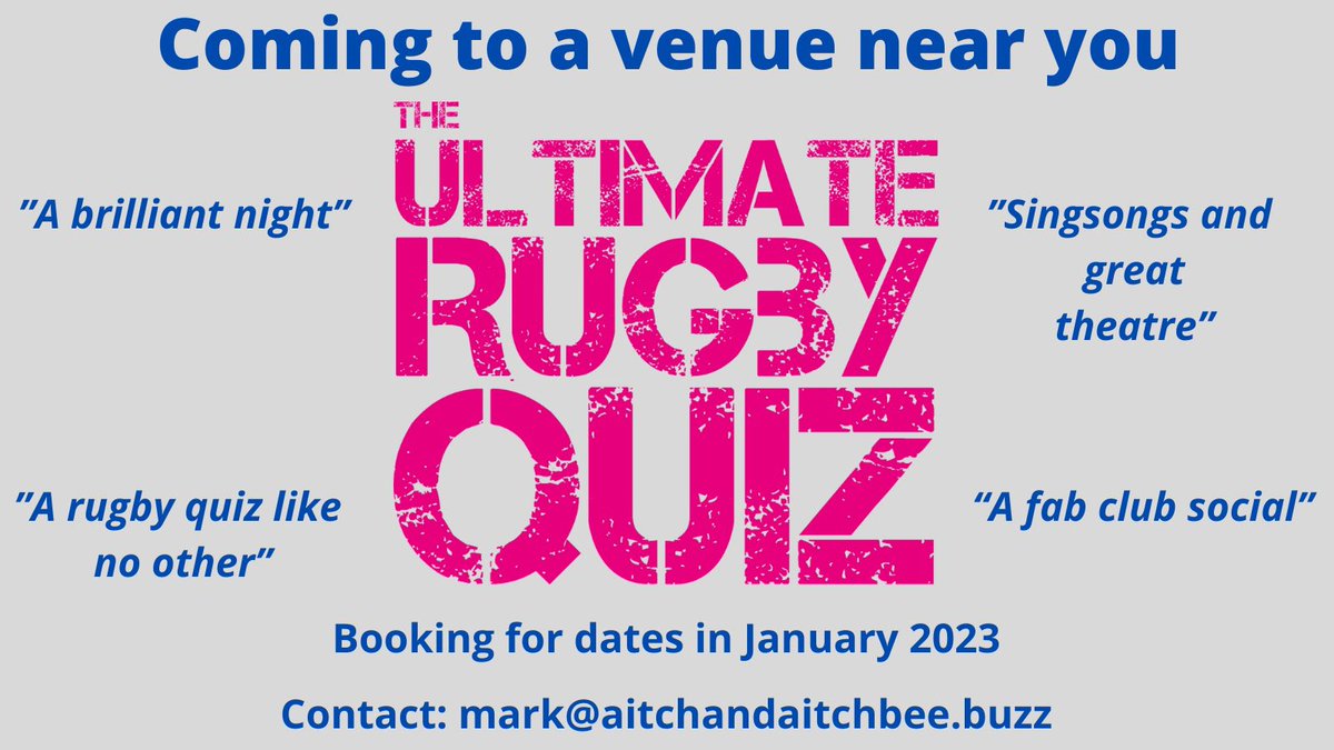 ultrugbyquiz's tweet photo. Still have some dates available if your club, school or charity would love to host The Ultimate Rugby Quiz with @stewartwright74 A great night out - get in touch for more details. Please share https://t.co/ICoopFekin