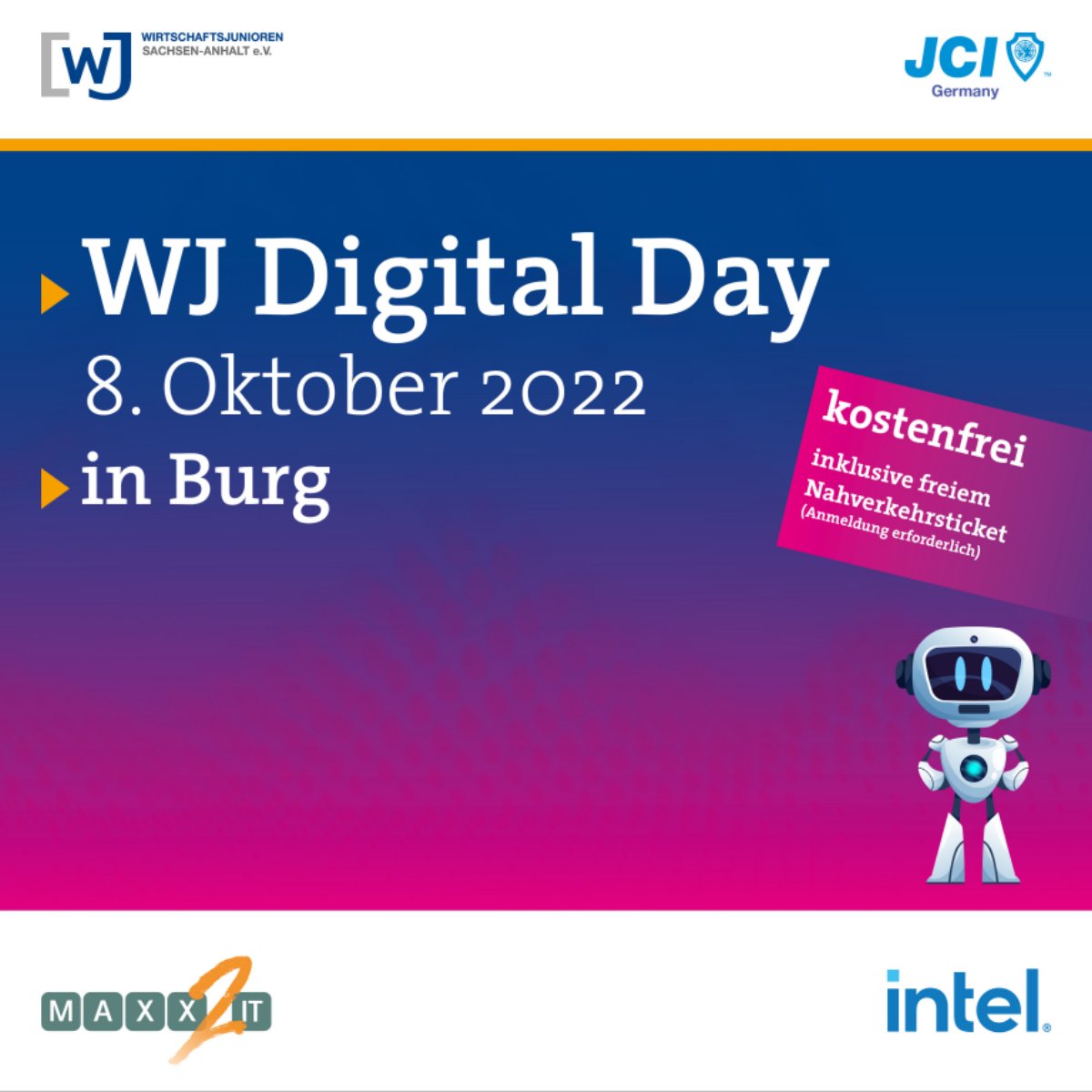 #digiday2022 mit <a href="/intel/">Intel</a> und <a href="/maxx2it/">maxx2it</a>!
📅 08.10.2022
🕑 10:00 bis 16:00 Uhr
📍 Sekundarschule Carl von Clausewitz in Burg 
Themen: #Digitalisierung, #Medienkompetenz, dreidimensionale #Arbeitswelten und #Ausbildungsberufe 4.0.
Mehr Infos: wj-digiday.de
#educampus #event