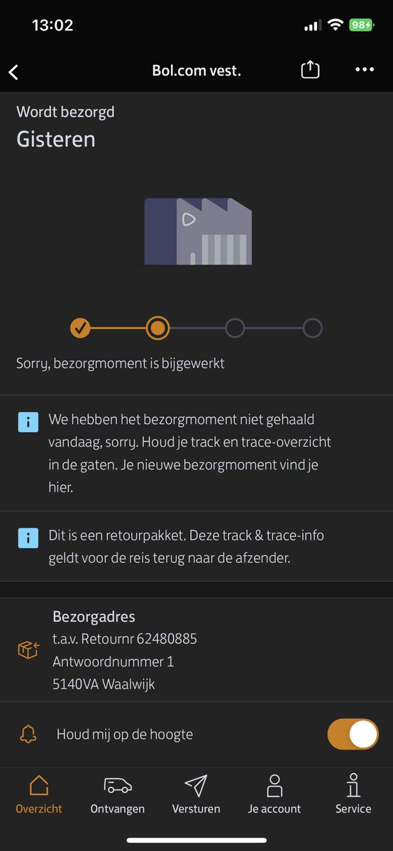 mjvu69's tweet photo. @PostNL  komt dit nog goed. Al een week onderweg en hij wordt niet afgeleverd bij https://t.co/bPyZTIaEUR. Track en trace veranderd steeds, maar er gebeurd niks. https://t.co/eiuvd5UYuX