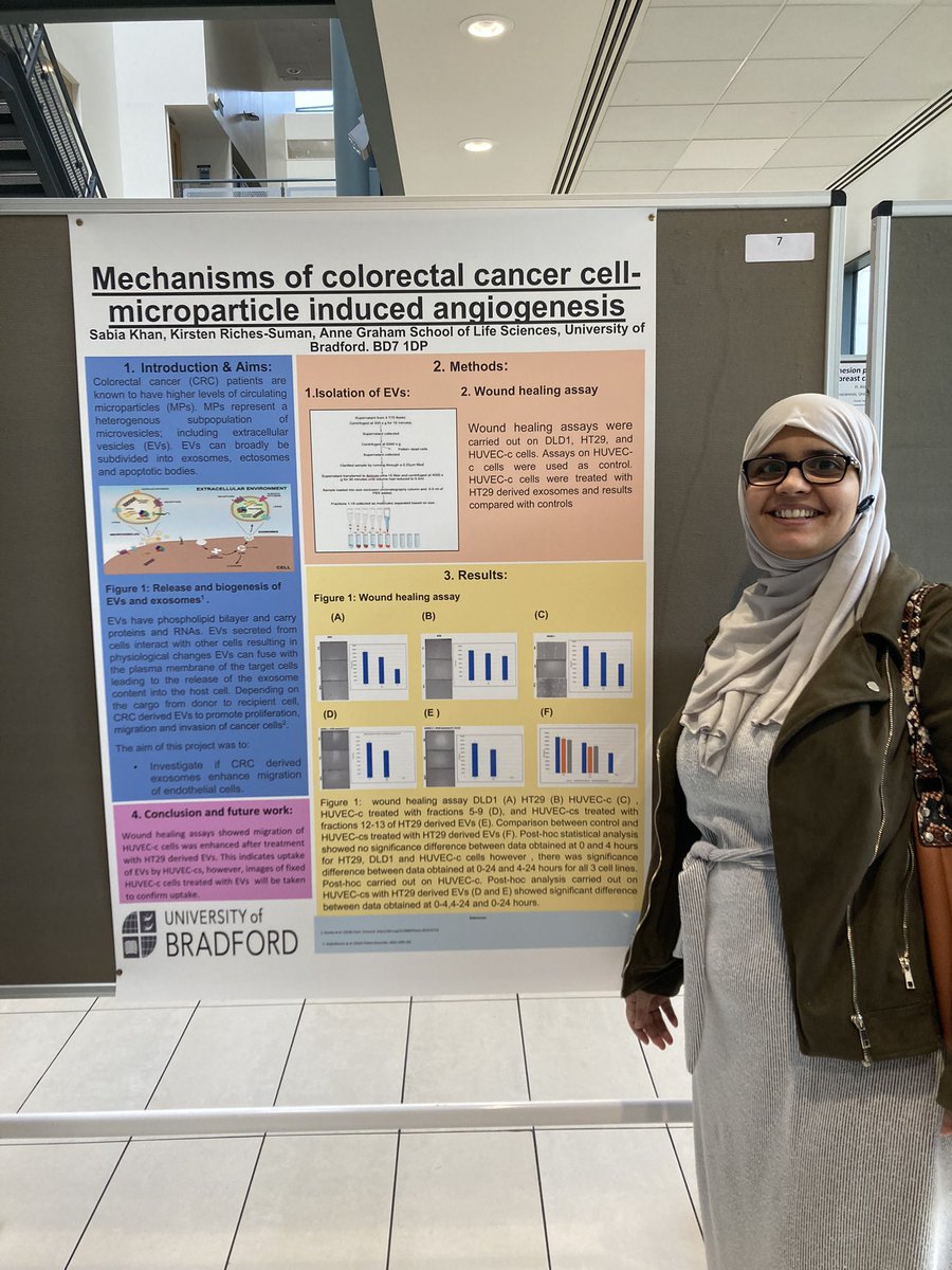 Come and talk to Sabia about her interesting work on how colorectal cancer cells might promote #angiogenesis <a href="/ULifesci/">UoB_LifeSci</a> <a href="/UoBBio/">UoBBio</a> <a href="/DoctorAnneG/">Anne M Graham</a> #UoBResearchCulture #RichesSumanLab