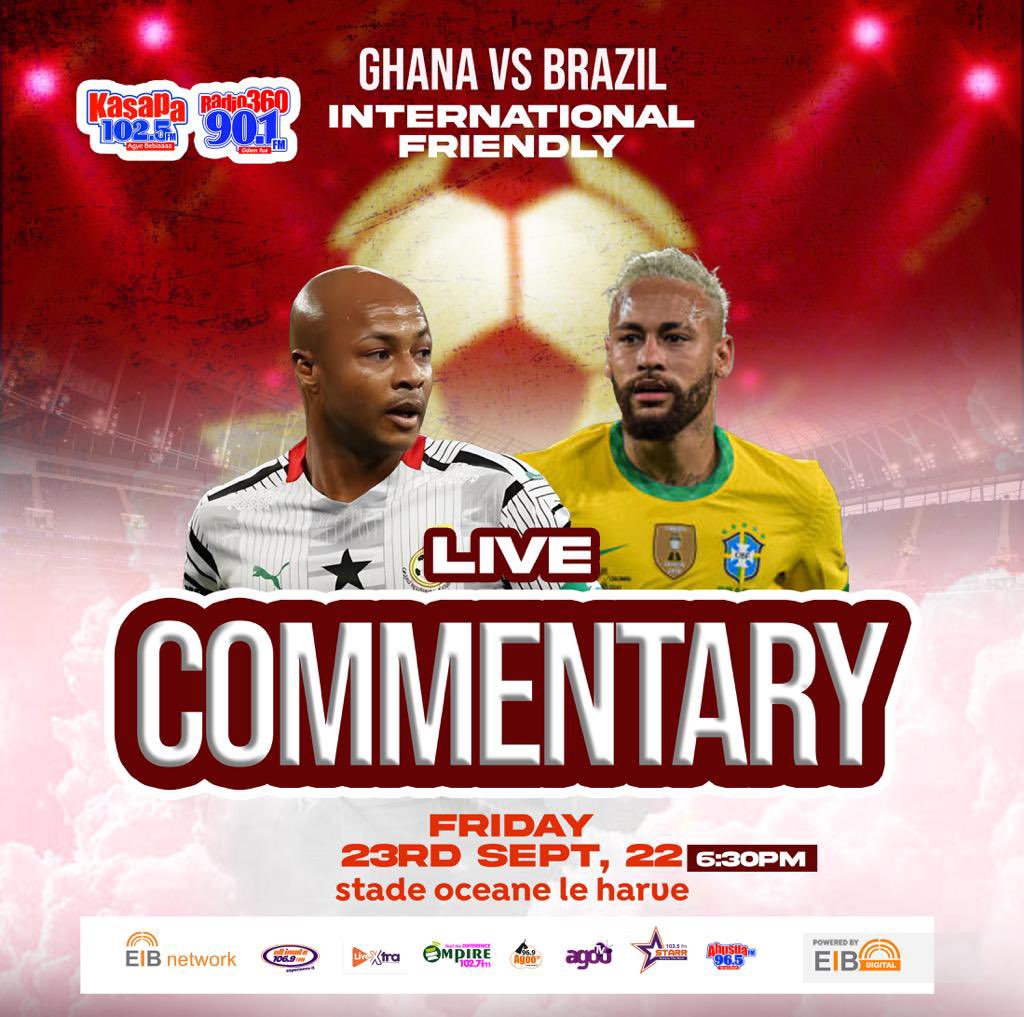 Radio360GH's tweet photo. Tonight! 
Ghana 🇬🇭 vrs. Brazil 🇧🇷 
@kasapafm | @Radio360GH 

6:30pm ✊🏿🇬🇭 https://t.co/lUcJEJaUQu