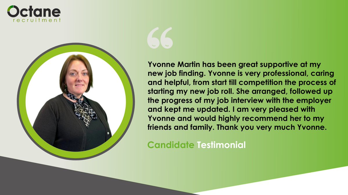 OctaneRec's tweet photo. Congratulations to Yvonne Martin for her outstanding testimonial. The candidate is delighted and gave it a 10/10! Yvonne, keep up the fantastic work! ⭐

#octanerecruitment #testimonial #recruitment #automotive #automotiveindustry https://t.co/Ueko7m52hb