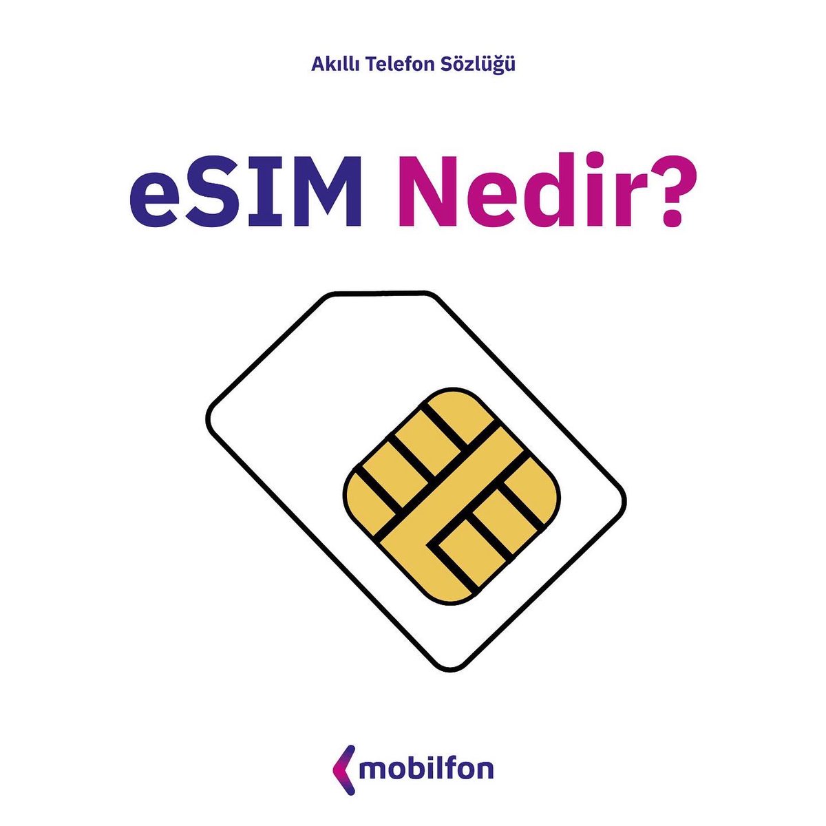 mobilfonTR's tweet photo. eSim nedir?
Fiziksel SİM yerine, uyumlu cep telefonlarında yer alan gömülü dijital SİM teknolojisidir.
#telefon #ikinciel #akillitelefon #mobilfon #smartphone https://t.co/8cjf8n7ymV