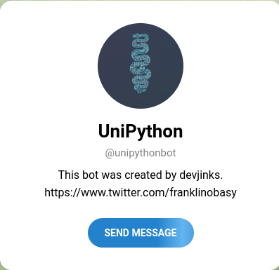 dsn_ai_network's tweet photo. We celebrate more home-grown innovations from our community!

@franklinobasy, a member of our community @DSN_AI_PH, created a Telegram bot that can help you run Python commands on the go, anywhere.

Now you don't need an IDE to test your code on the go.

https://t.co/gPY6ZbNydu https://t.co/rroTDJvQIC