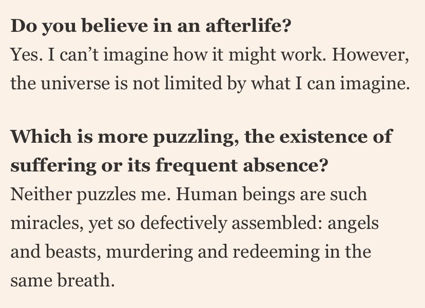 Skionar's tweet photo. Hilary Mantel obiit. A great loss. She dealt with very serious chronic illness and yet still published regularly, a beacon to writers struggling with this issue. My favourite book of hers is Beyond Black. Here she is talking to the FT about the afterlife only a few weeks ago. https://t.co/C4DZx7OLgG