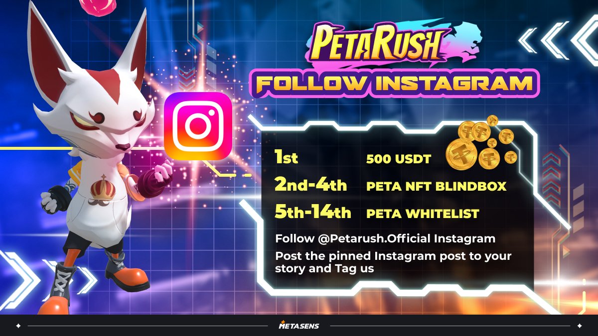 PetaRush's tweet photo. 🔥 #PetaRush Instagram has gone LIVE 🔥

500 $USDT, #whitelists, Peta #NFT Blindbox are up for grabs!

🔥 Follow @petarush.official Instagram ⬇️
https://t.co/gSyS1dqooB
🔥 Share the pinned post to Story and TAG US &amp; 1 friend

JOIN NOW❤️ https://t.co/cRNZ0jZV19