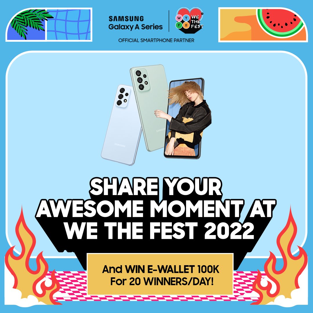 samsungID's tweet photo. ✨SHARE YOUR AWESOME MOMENT AT @WeTheFest AND WIN E-WALLET✨

Ingat kata pepatah, guys! sambil menyelam minum air, sambil nonton konser dapet saldo E-WALLET 100K🤩💃🏻

Lumayan kan buat jajan? Cus cek caranya di thread ini👇🏻

#AwsomeGeneration #GalaxyAxWTF22 https://t.co/1mrF5VLQFK