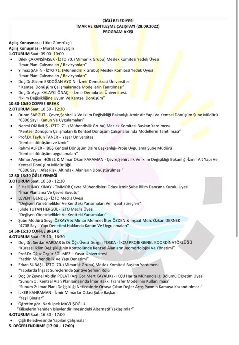 Şehir bölge planla bölümünün faaliyeti olan İmar ve Kent Çalıştayı için 28 Eylül 2022 Çarşamba günü saat 08.30’da ana kampüsten otobüs kalkacaktır.