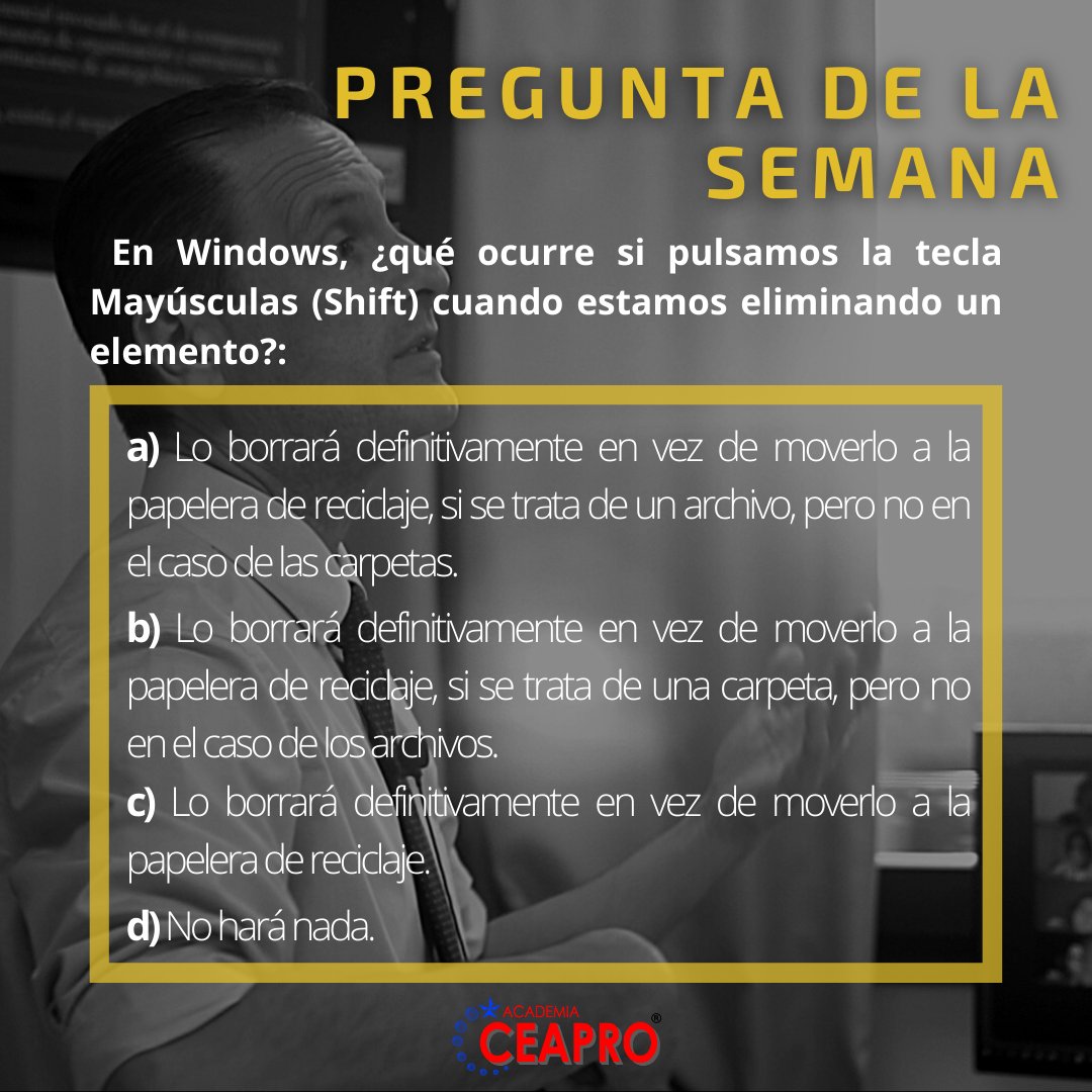 AcademiaCEAPRO's tweet photo. ❓ Os dejamos aquí la pregunta de la semana.

🧐 ¿Cuál crees que es la respuesta correcta?

✒️ ¡¡Deja en comentarios tu respuesta!!

🕓 En unas horas resolvemos la pregunta, 👁‍🗨 atentos a los comentarios de este post.

#ApruebaEnCeapro #testoposiciones #oposiciones2022 https://t.co/BXS2ptdcOf
