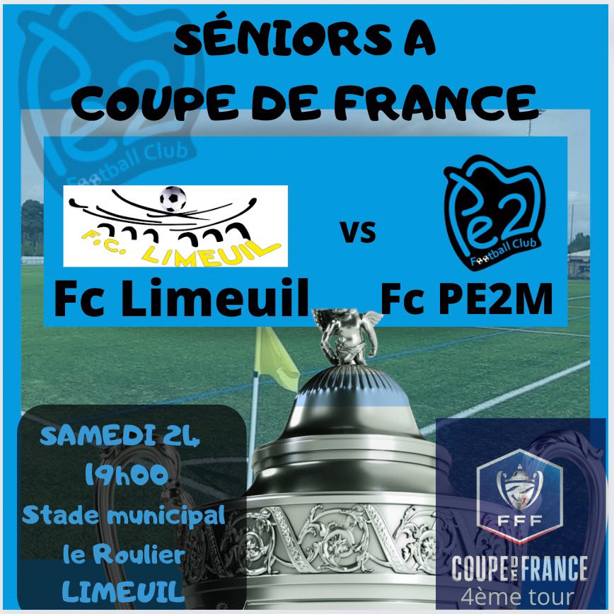 Coupe de France 🏆🇫🇷 Samedi 24 septembre à 19 h à Limeuil(Dordogne) pour les Seniors A du FCPE2M <a href="/FFF/">FFF</a> #CoupeDeFrance