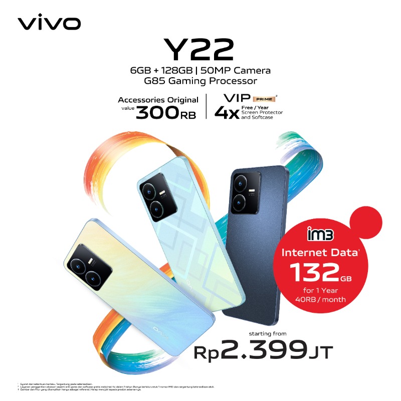 vivo_indonesia's tweet photo. ๐โโ๏ธ: Mau ganti smartphone yang kamera keren dan support gaming, tapi pasti harganya mahal.
Tenang, jangan overthinking! #vivoY22 cocok buat kamu dan gak bikin kantong bolong! Cuss pesan di ๐๐ป, ada bonus internet data 132GB dan promo lainnya. #AllFunInOne