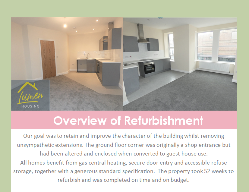 ✨ Flashback Friday ✨ This is our first Lumen Housing development . This building is located on the corner of Lord Street and Springfield Road
It used to be non-trading hotels and is now 2 x 1 bed and 9 x 2 bed apartments added to our Social Housing portfolio 🛠🏡
#regeneration