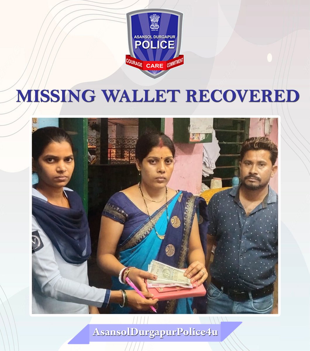 Cpadpc's tweet photo. One Kanika Verma of Bhiringi Chashi para, PS Durgapur lost her wallet in the trial room of City Bazar Metro Mall, Benachity, Durgapur. After verifying the CCTV footage A- Zone TOP Police able to traced it and returned Rs. 14000.
#LostRecovered #A_ZoneTOP
#ADPC @WBPolice https://t.co/btGJHN6UZT