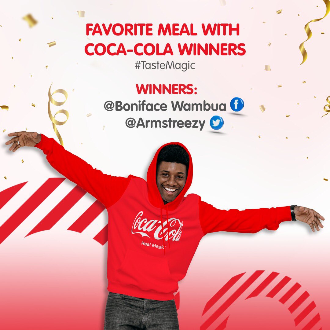 CCBAinKenya's tweet photo. Congratulations to the winners of our Favorite Meal With Coca-Cola giveaway challenge. 

#RealMagic 
#TreatNight  
#TasteMagic https://t.co/PPLzzmo5cZ